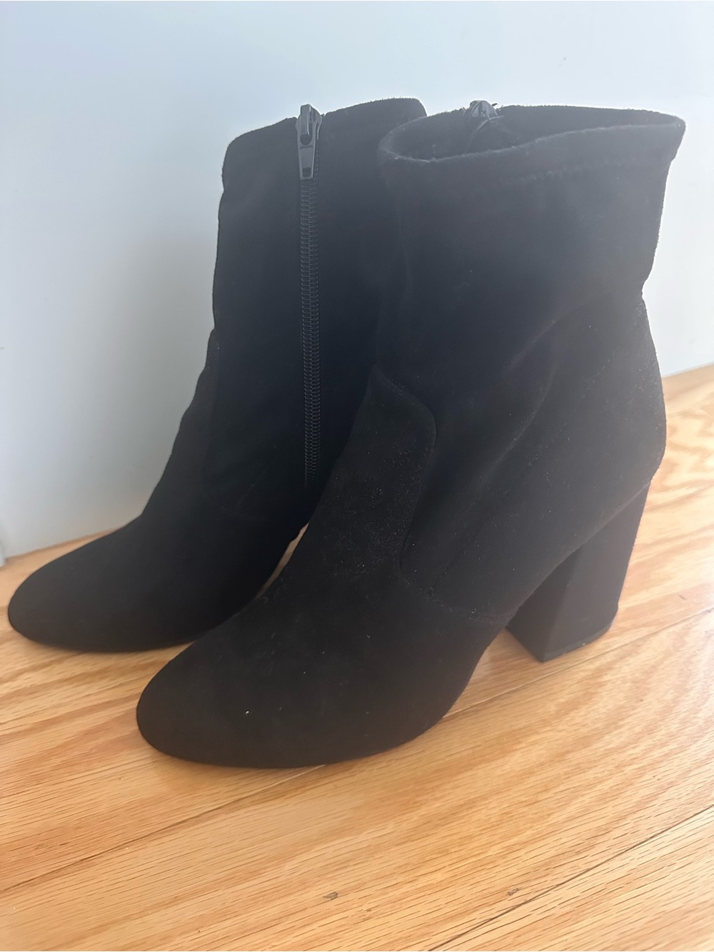 Steve Madden Black Suede Chunky Heel Ankle Booties